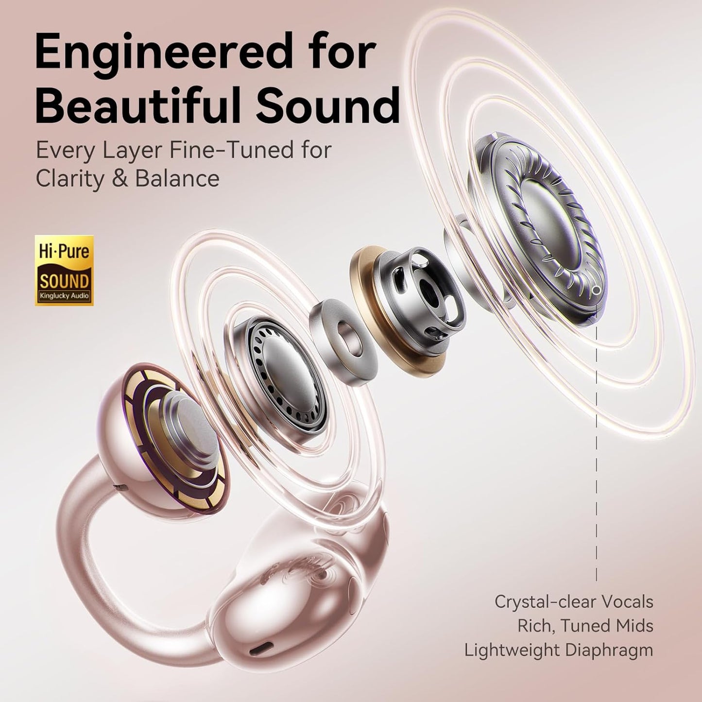 Auriculares inalámbricos Bluetooth con aretes de lazo de cristal desmontables