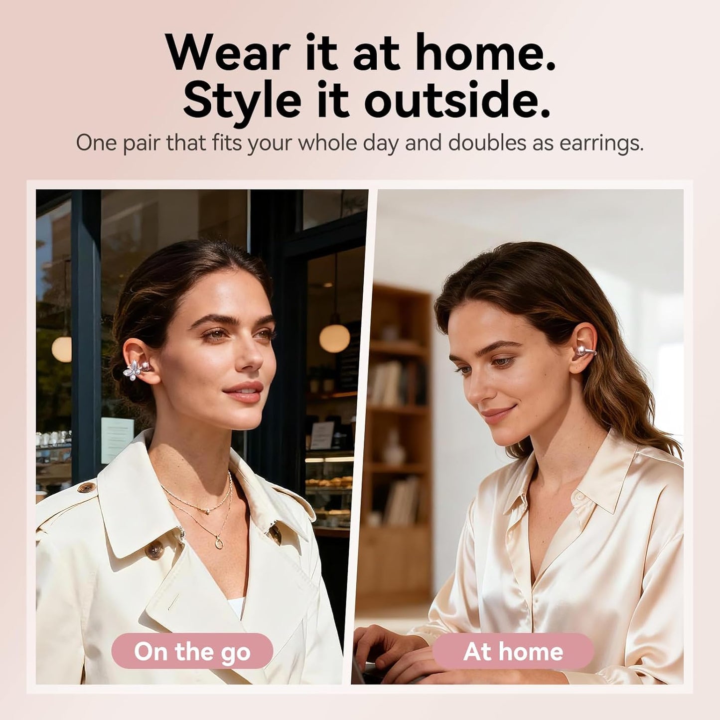 Auriculares inalámbricos Bluetooth con aretes de lazo de cristal desmontables