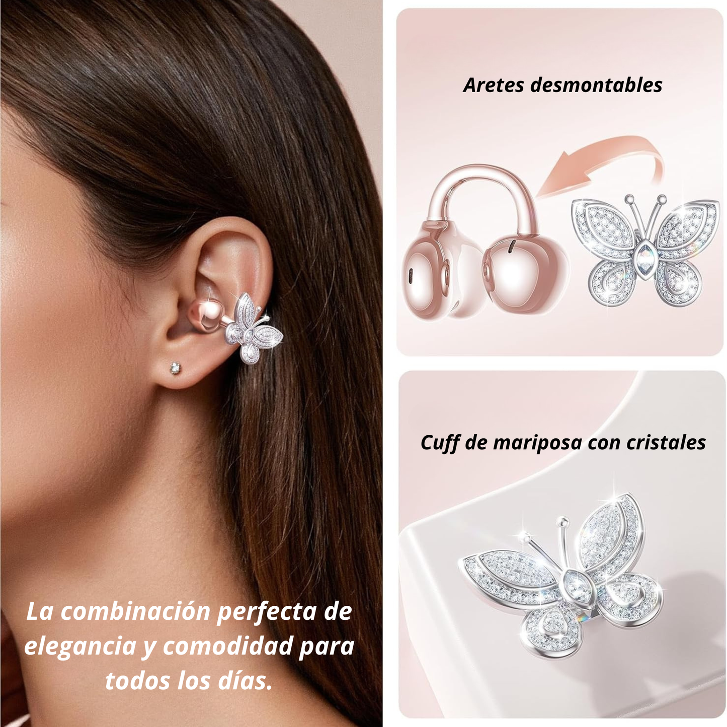 Auriculares inalámbricos Bluetooth con aretes de lazo de cristal desmontables